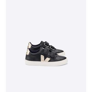 Veja ESPLAR LEATHER Kids' Sneakers Black/Gold | NZ 812UZG